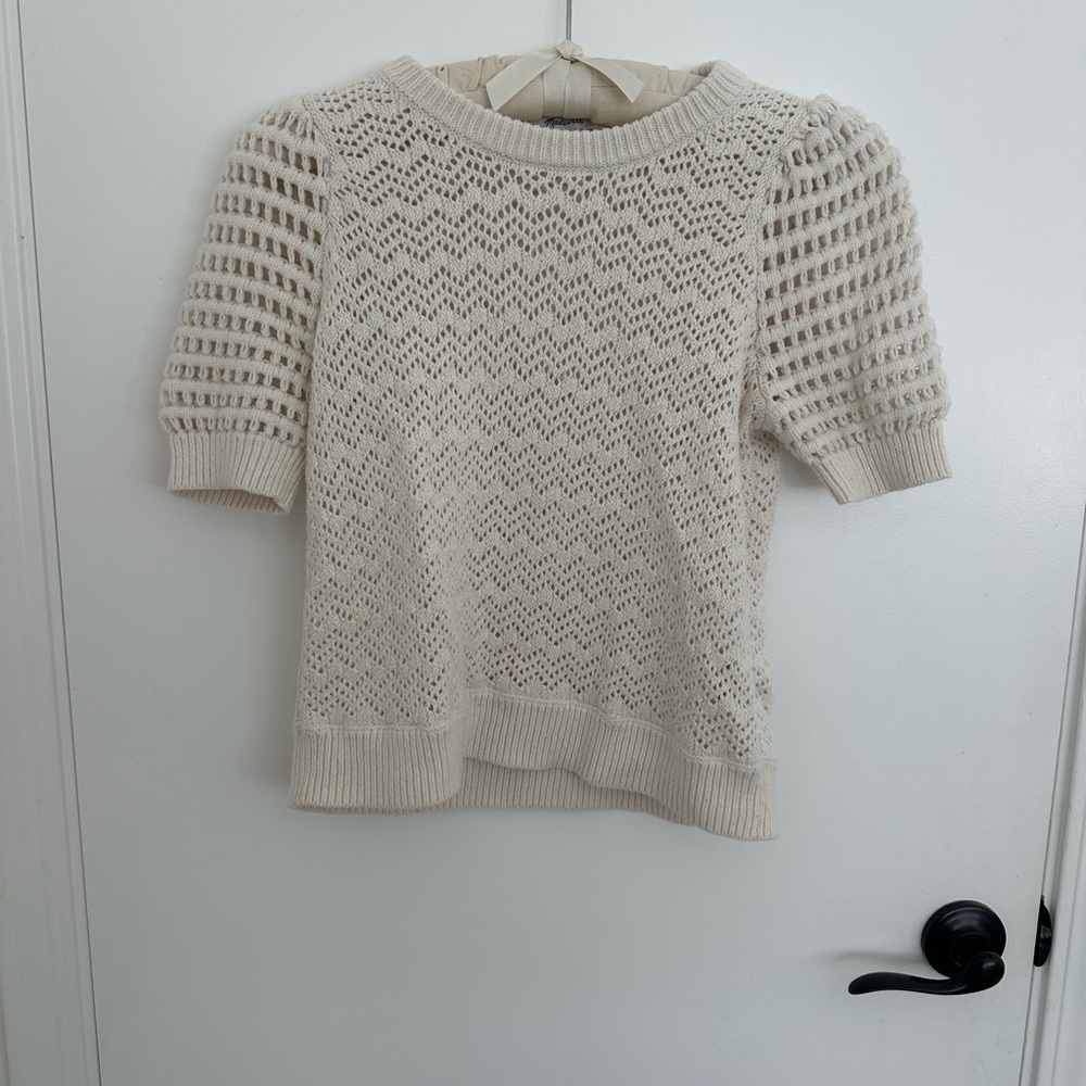 Madewell Cream Open-Knit Short Sleeve Sweater